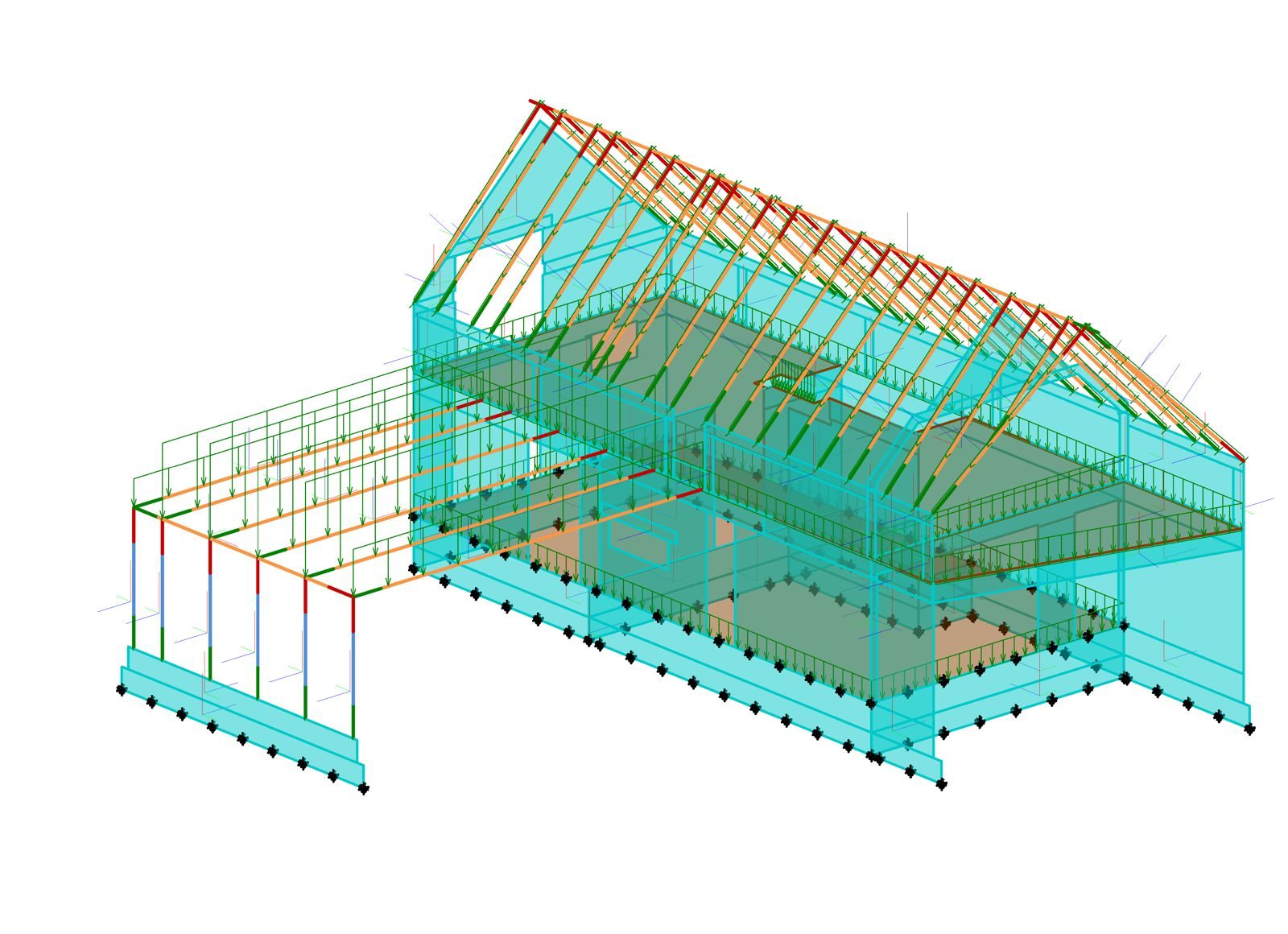Zaťaženia aplikované na výpočtový model rodinného domu